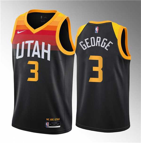 Men%27s Utah Jazz #3 Keyonte George Black 2023 Draft City Edition Stitched Basketball Jersey Dzhi